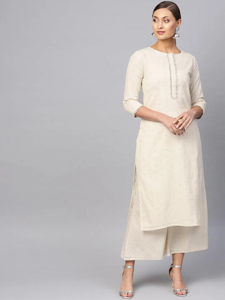 White Embroidered Cotton Kurta Set - Libas