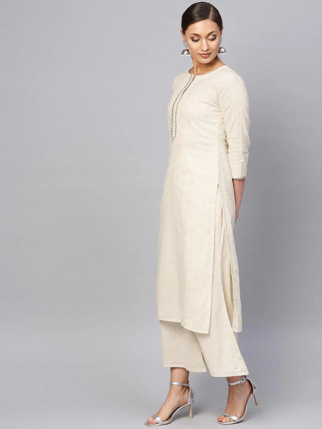 White Embroidered Cotton Kurta Set - Libas