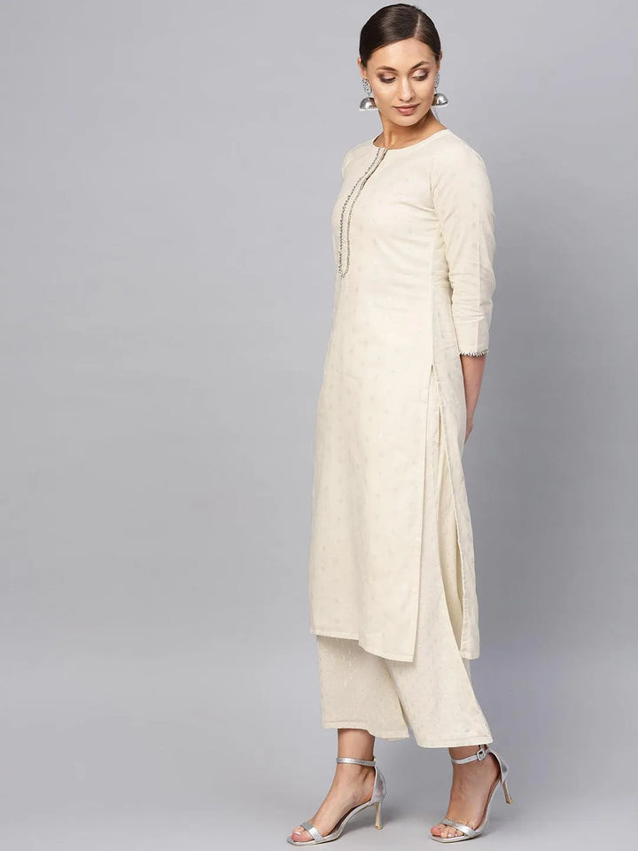 White Embroidered Cotton Kurta Set - Libas