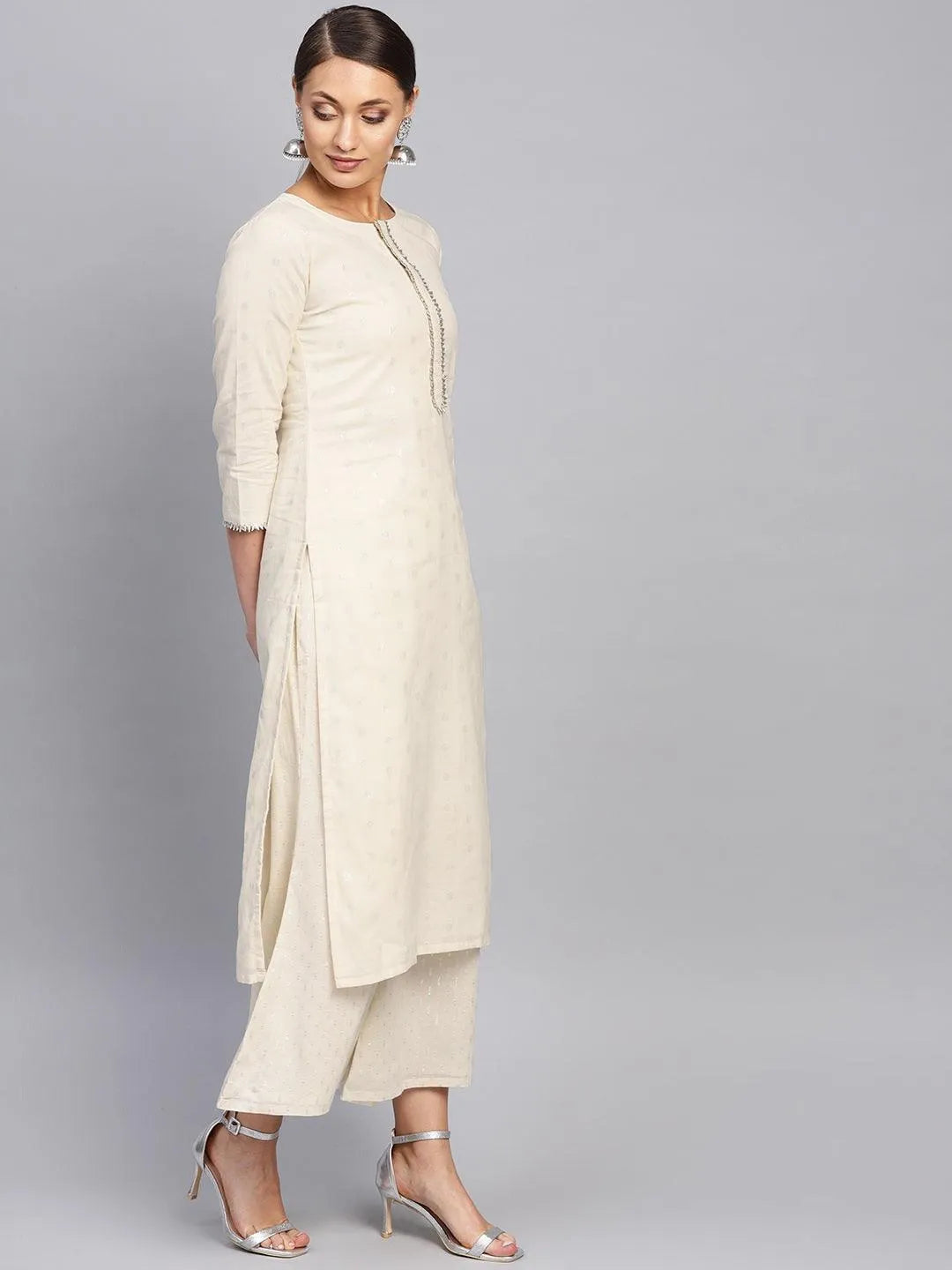 White Embroidered Cotton Kurta Set - Libas