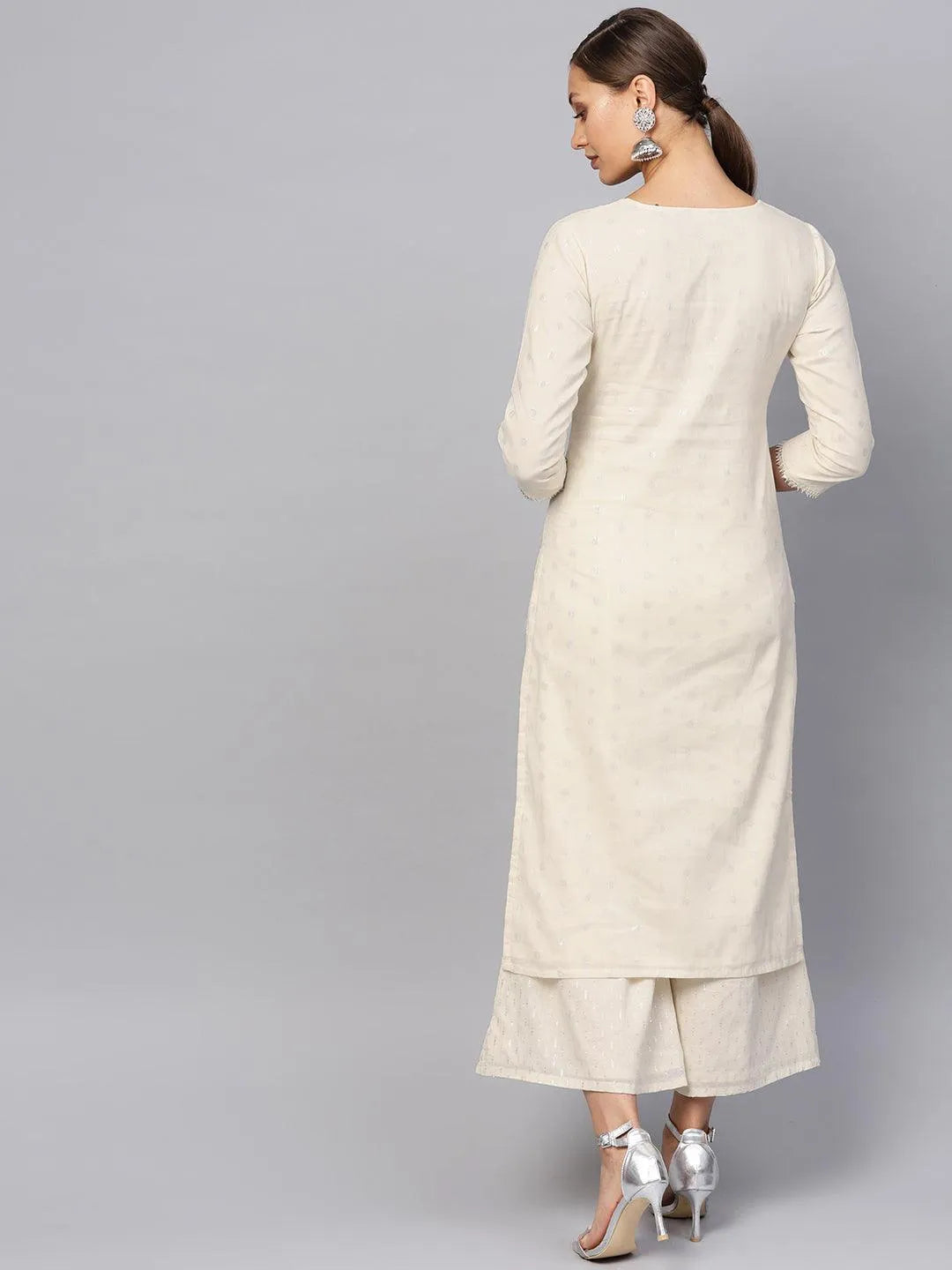 White Embroidered Cotton Kurta Set - Libas