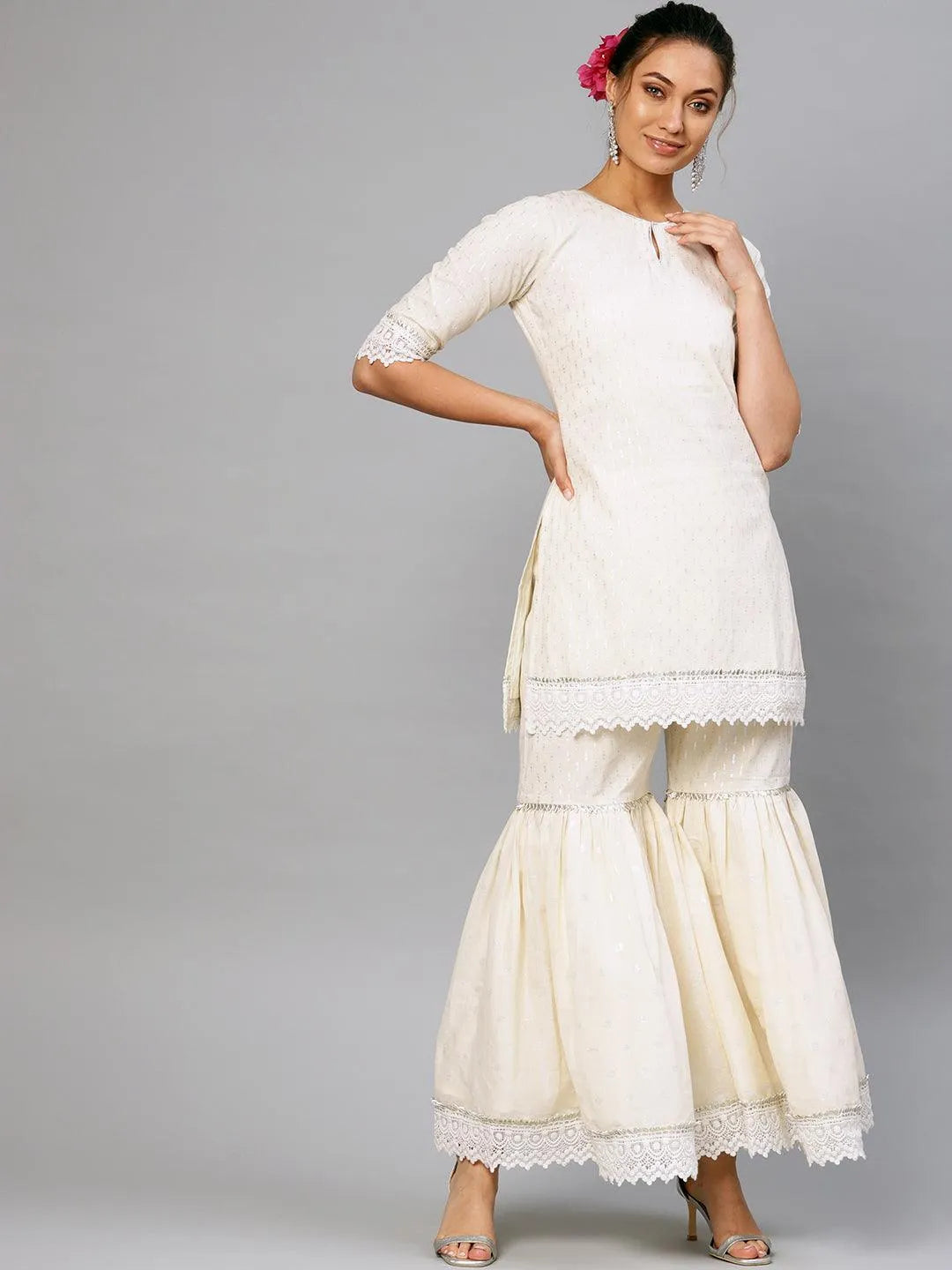 White Embroidered Cotton Kurta Set - Libas