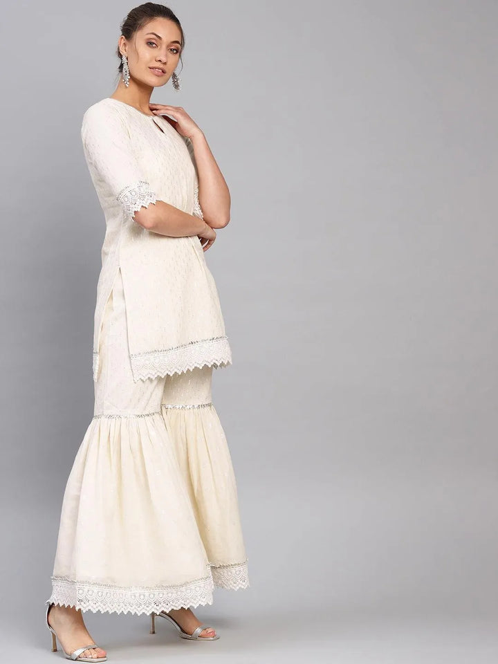 White Embroidered Cotton Kurta Set - Libas