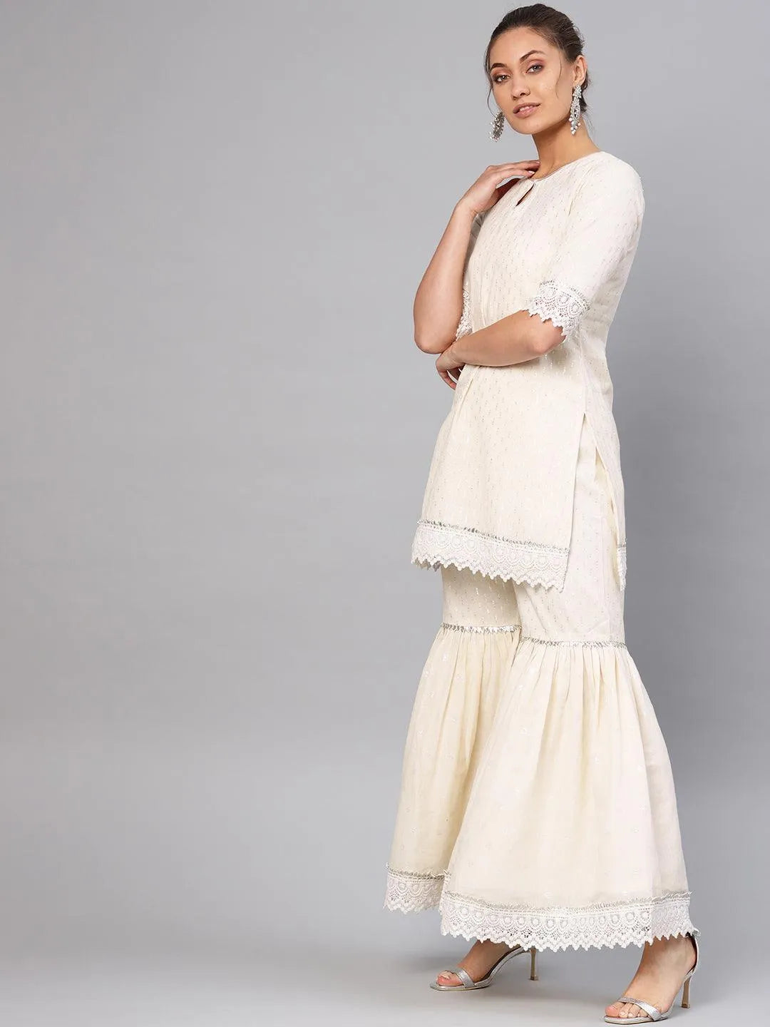 White Embroidered Cotton Kurta Set - Libas