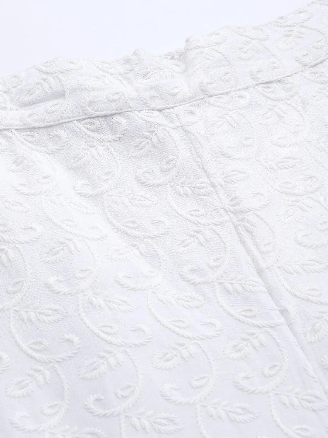 White Embroidered Cotton Trousers - Libas 