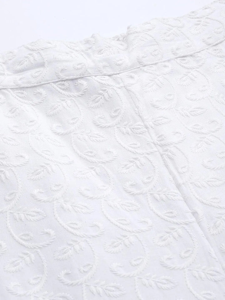 White Embroidered Cotton Trousers - Libas