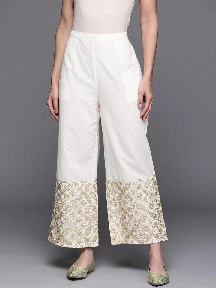 White Hem Design Cotton Palazzos - Libas