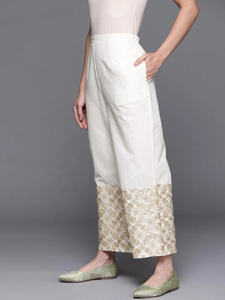 White Hem Design Cotton Palazzos - Libas