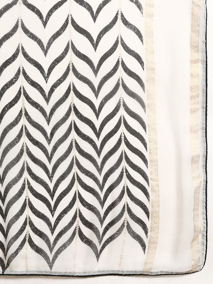 White Printed Chiffon Saree - Libas