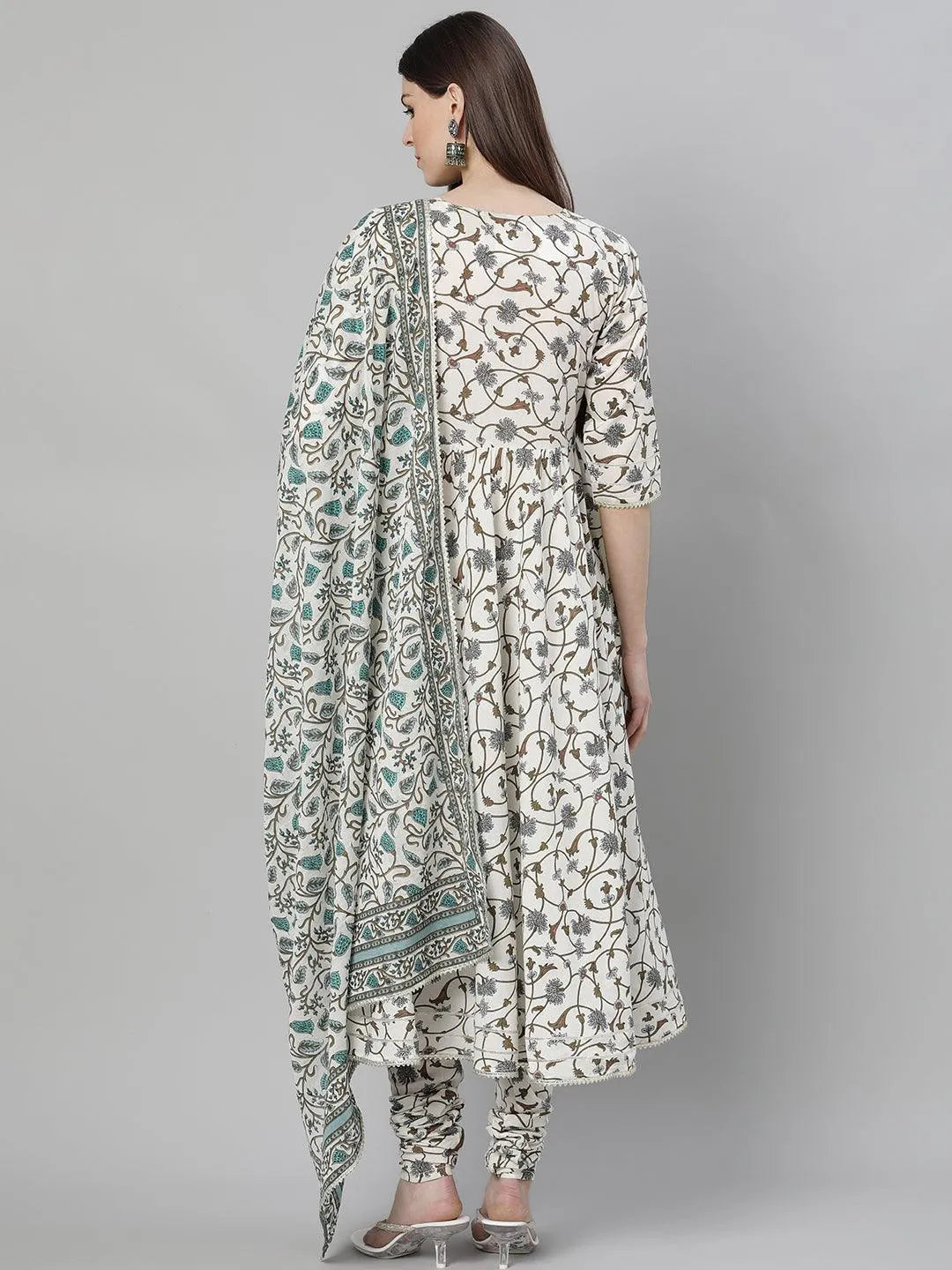 White Printed Cotton Suit Set - Libas 