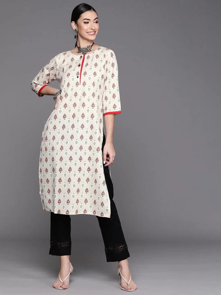 White Printed Cotton Kurta - Libas