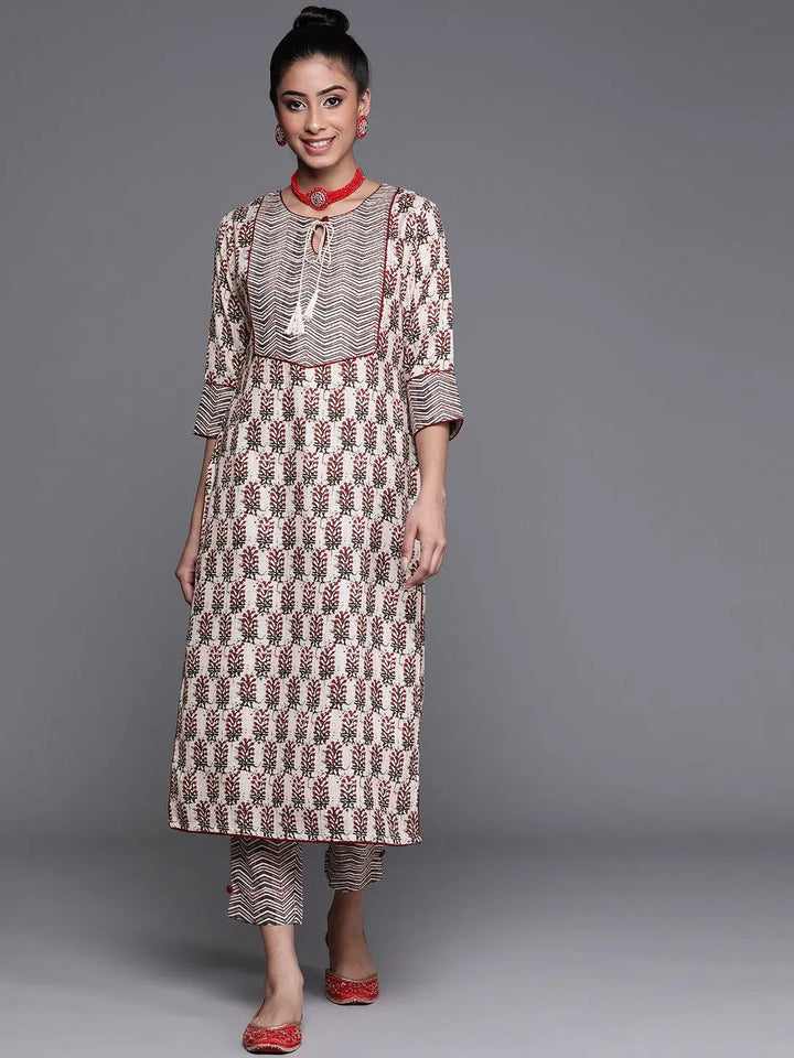 White Printed Cotton Kurta - Libas