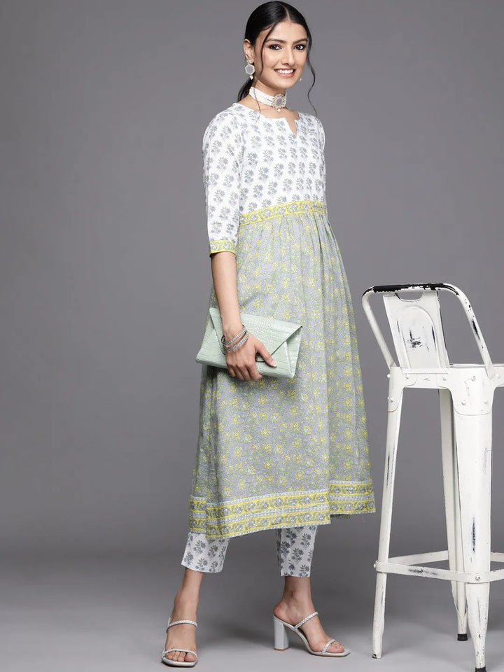 White Printed Cotton Kurta - Libas