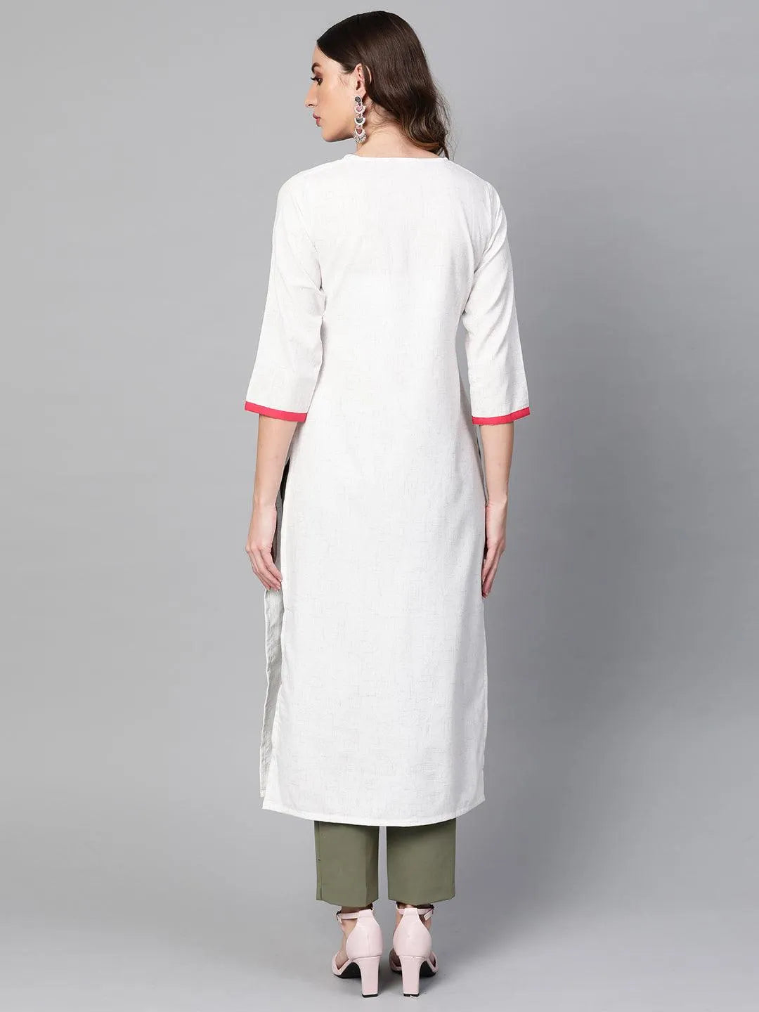 White Printed Cotton Kurta - Libas