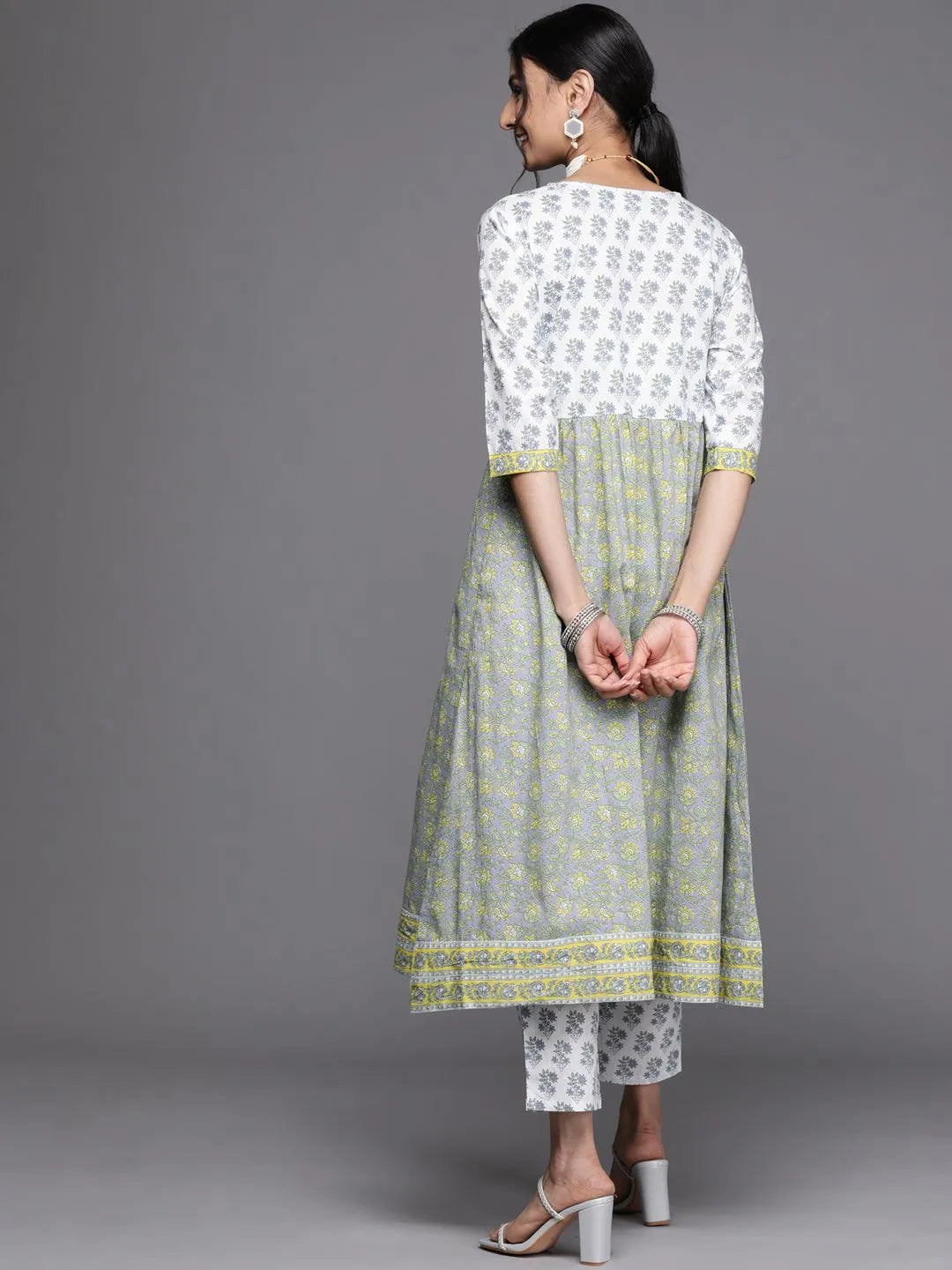 White Printed Cotton Kurta - Libas 