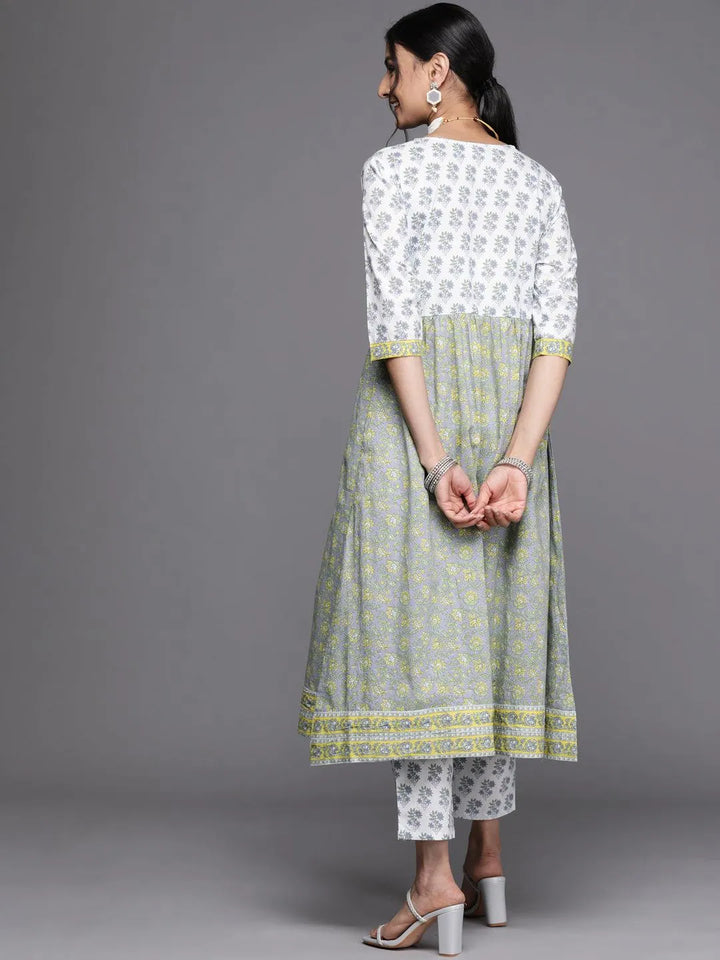 White Printed Cotton Kurta - Libas