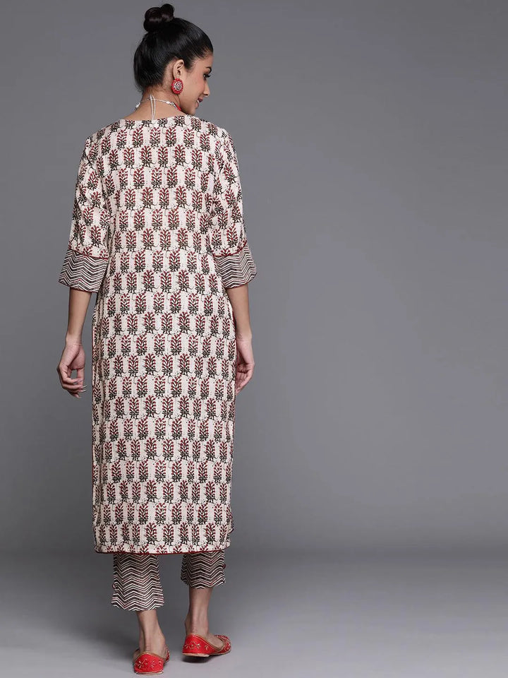 White Printed Cotton Kurta - Libas