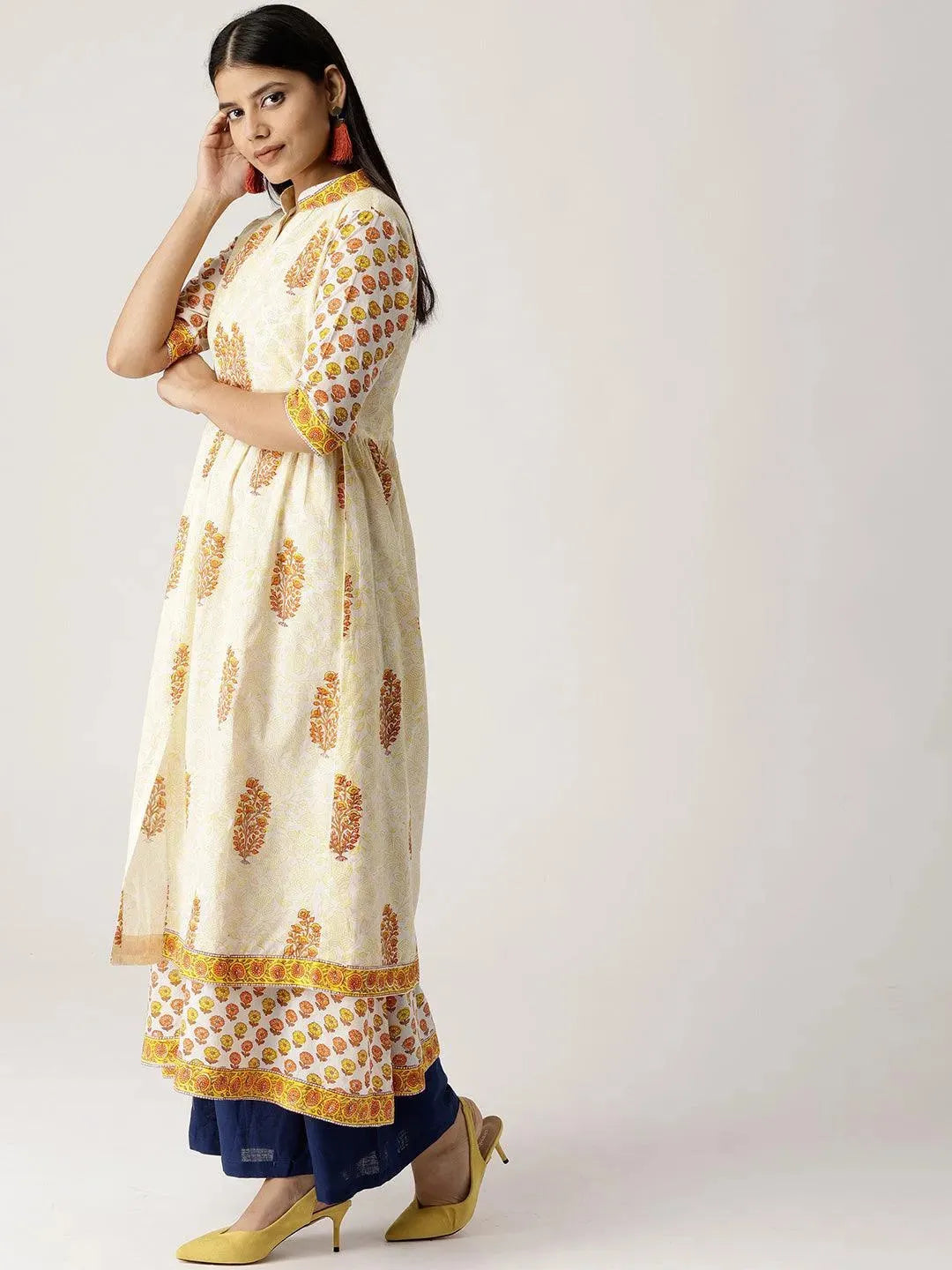 

Buy White Printed Cotton Kurta With Jacket - 7335- | Libas Ethnic Wear Online