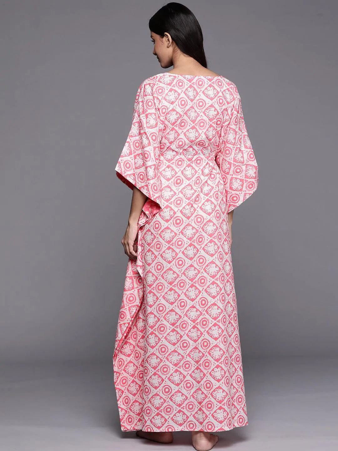 White Printed Cotton Night Dress - Libas