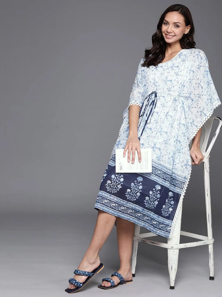 White Printed Cotton Nightdress - Libas