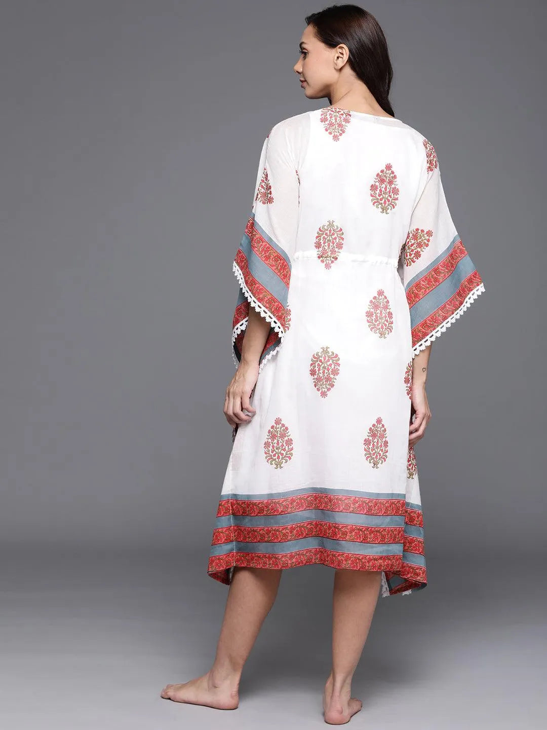 White Printed Cotton Nightdress - Libas