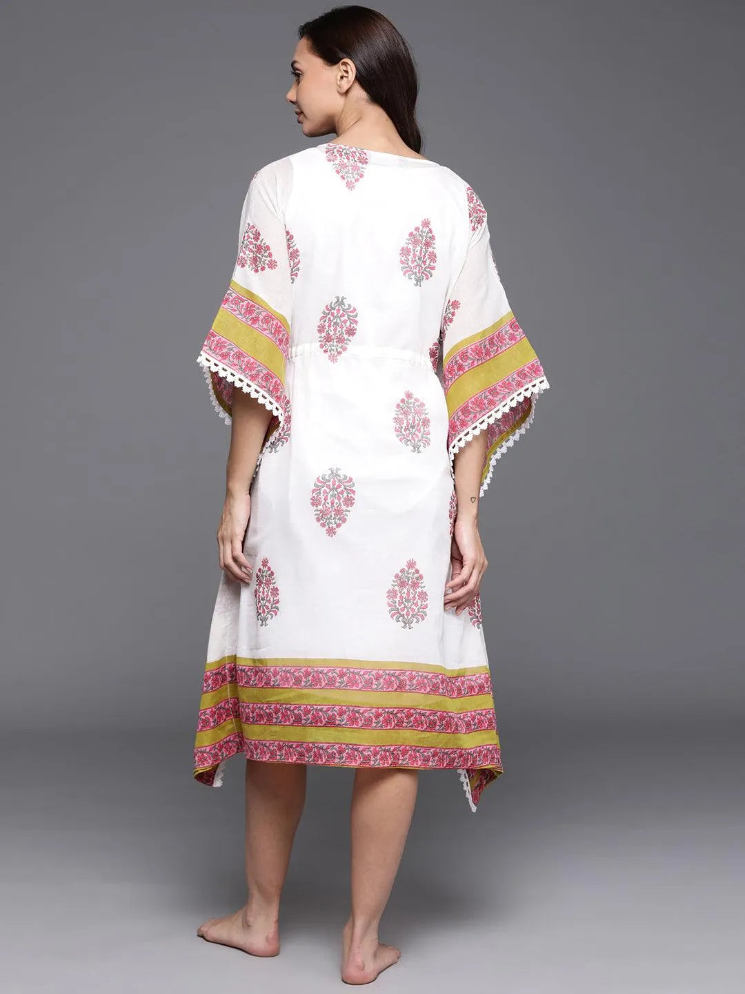 White Printed Cotton Nightdress - Libas