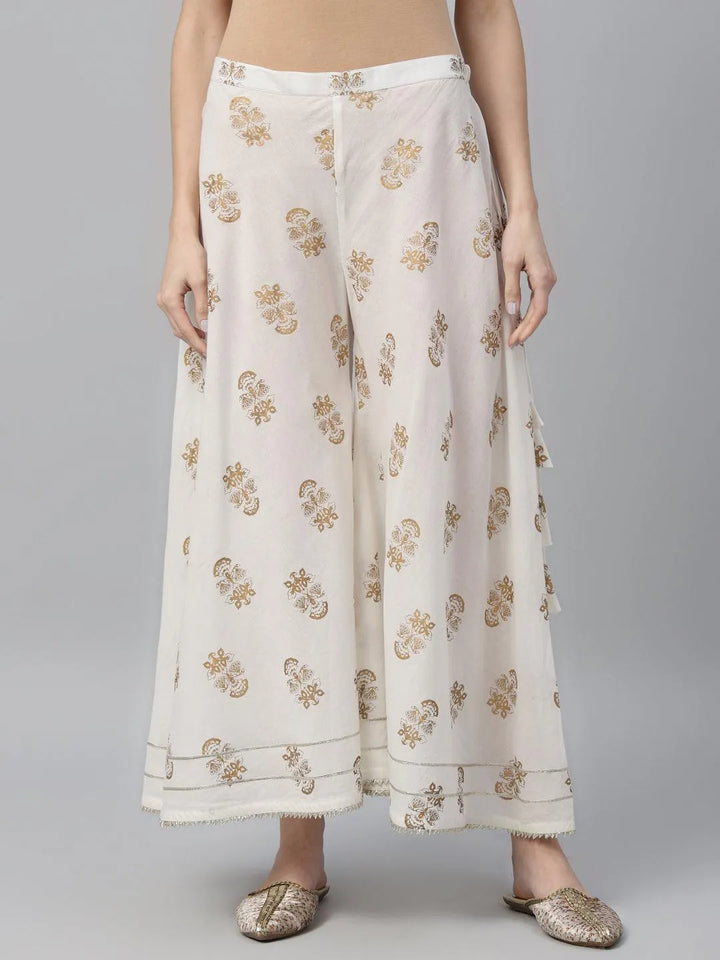 White Printed Cotton Palazzos - Libas