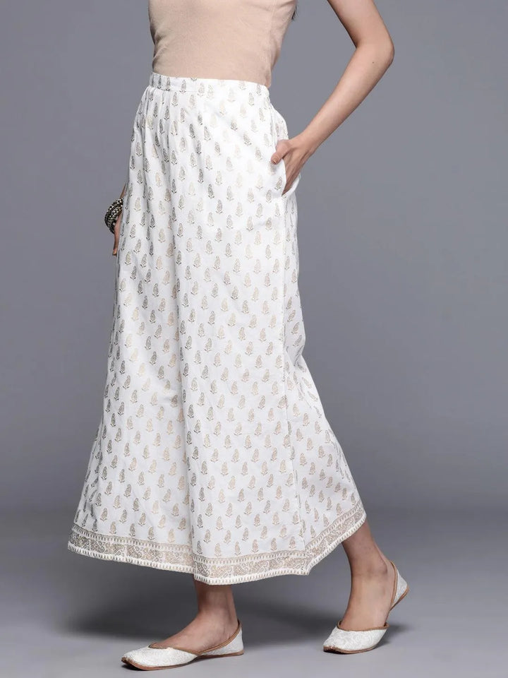 White Printed Cotton Palazzos - Libas