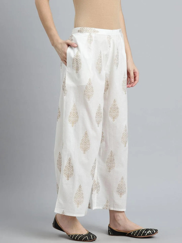 White Printed Cotton Palazzos - Libas