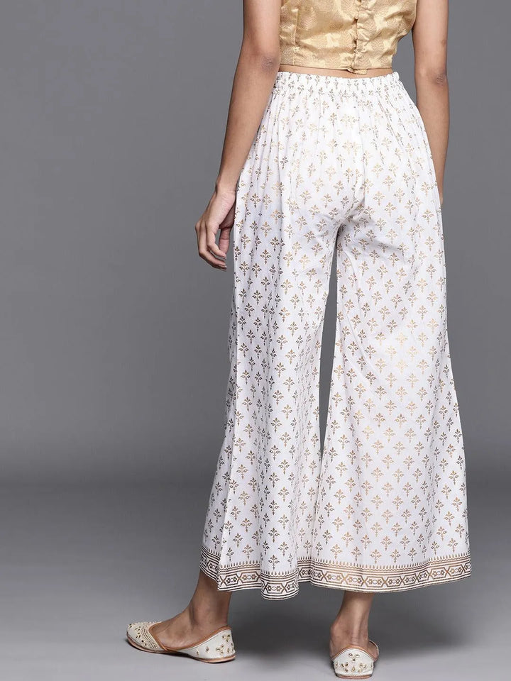 White Printed Cotton Palazzos - Libas