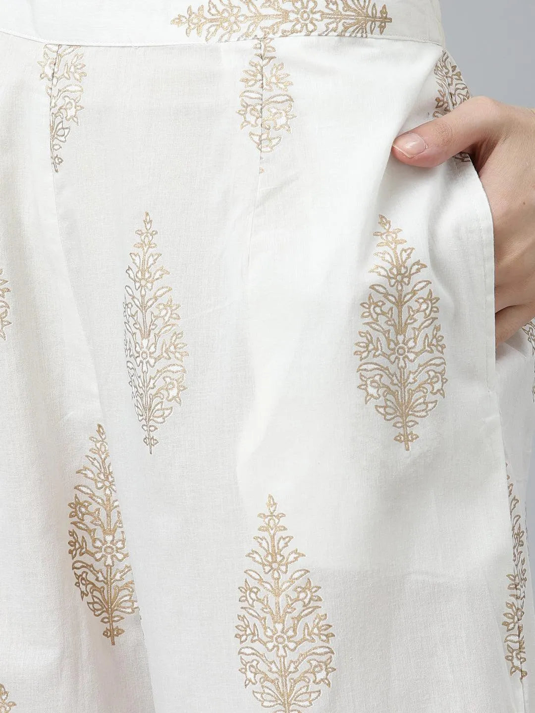 White Printed Cotton Palazzos - Libas 