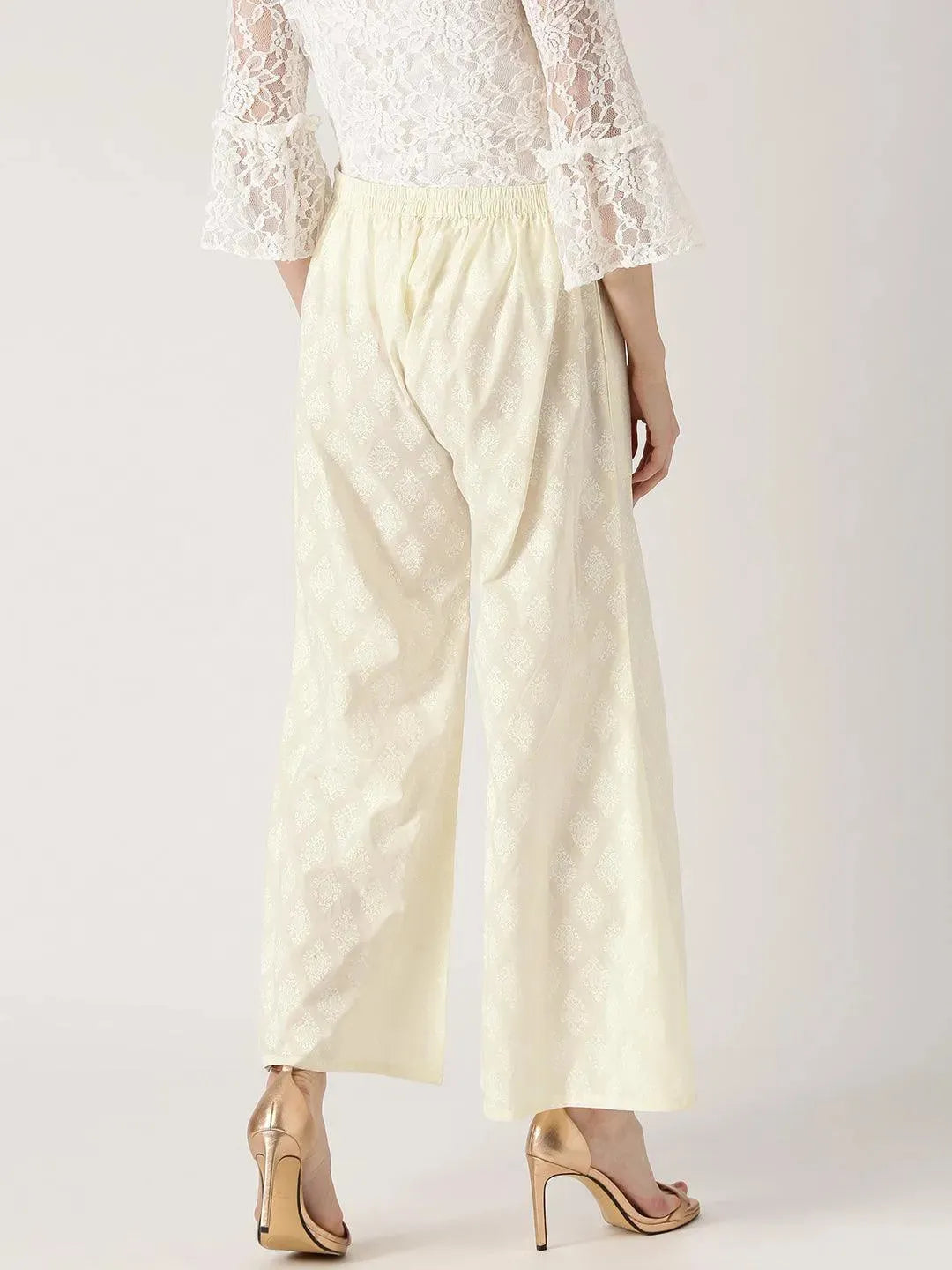 

White Printed Cotton Palazzos