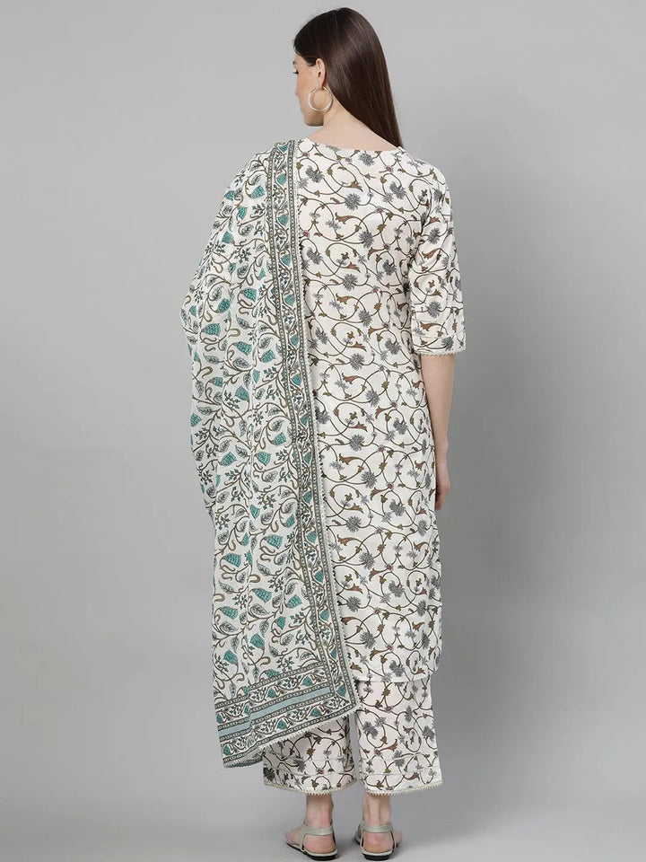 White Printed Cotton Suit Set - Libas