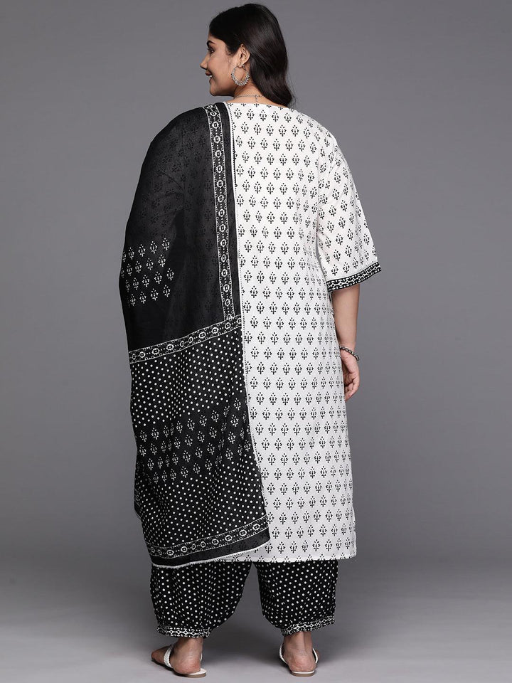 Black Yoke Design Cotton Straight Kurta With Trousers & Dupatta - Libas