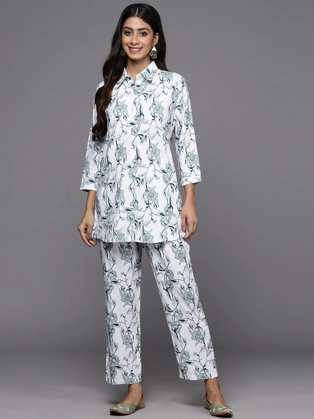 White Printed Rayon Co-Ords - Libas