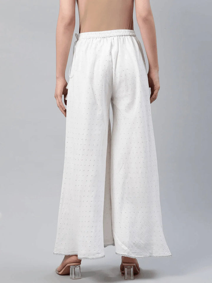 White Self Design Cotton Palazzos - Libas