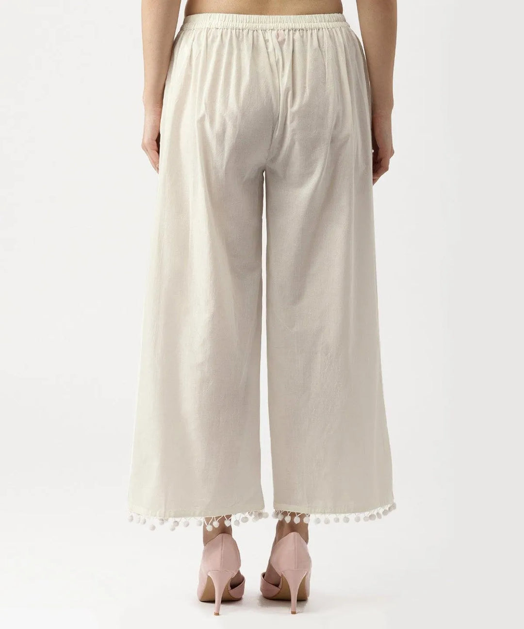 White Solid Cotton Palazzos - Libas