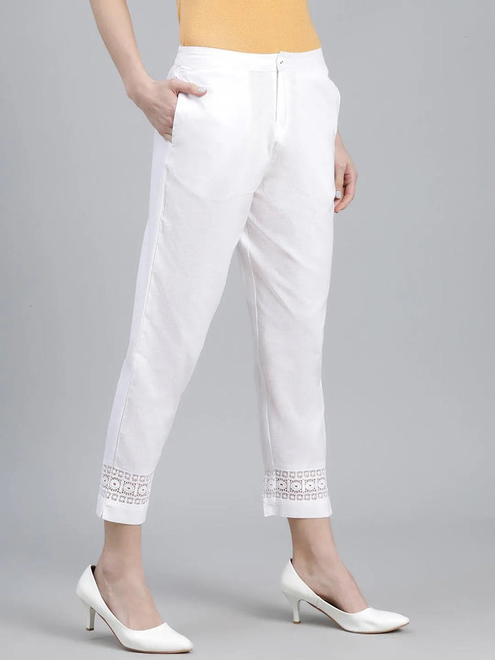 White Solid Cotton Palazzos - Libas