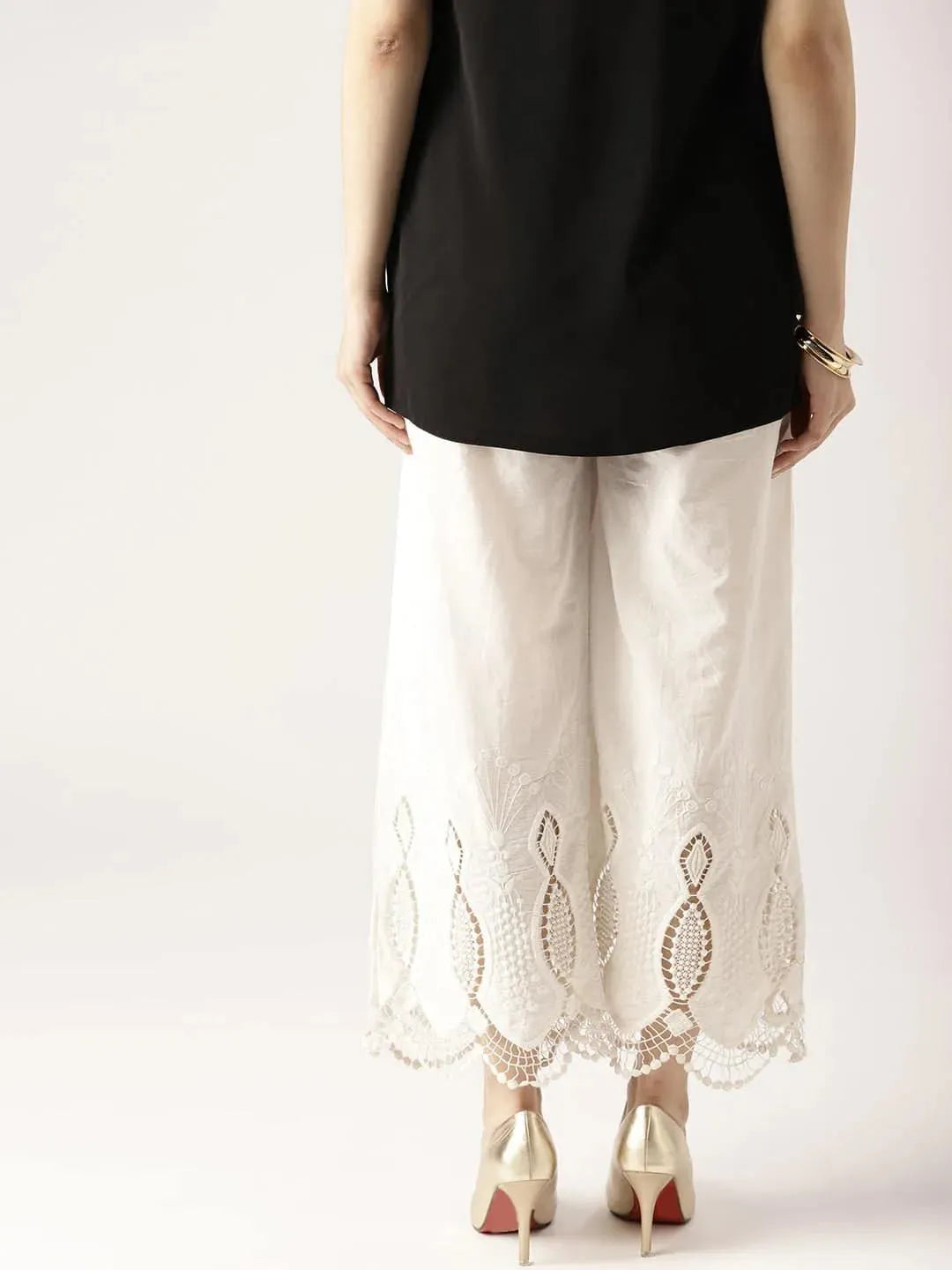 

White Solid Cotton Palazzos