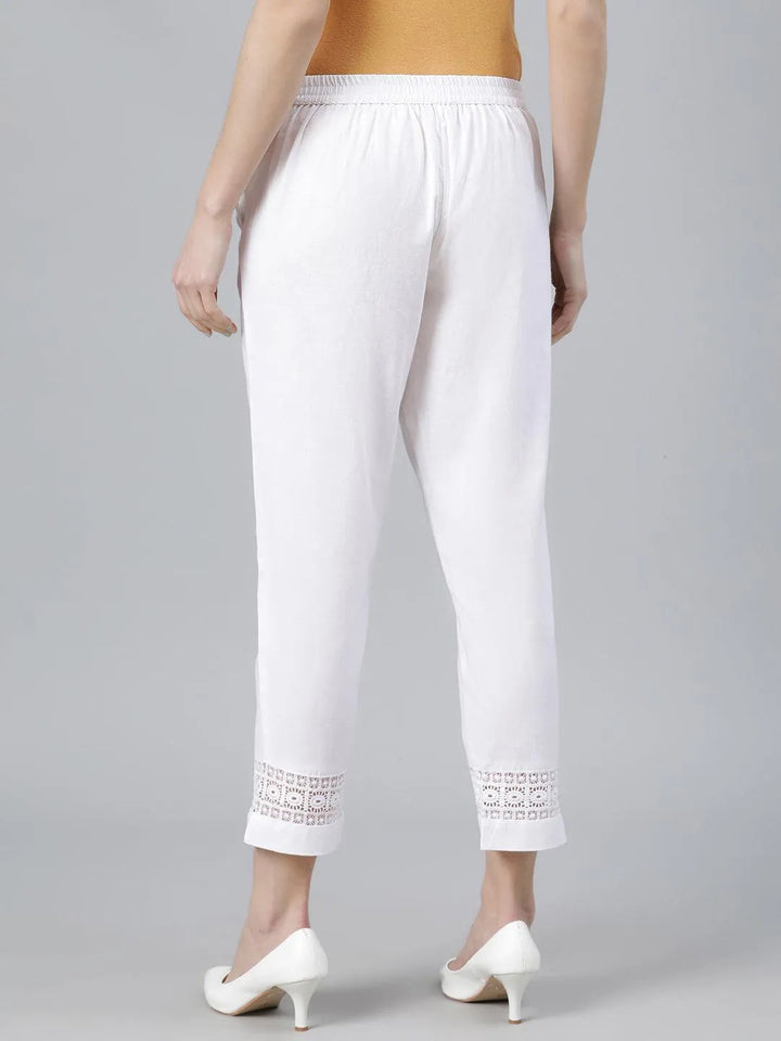 White Solid Cotton Palazzos - Libas