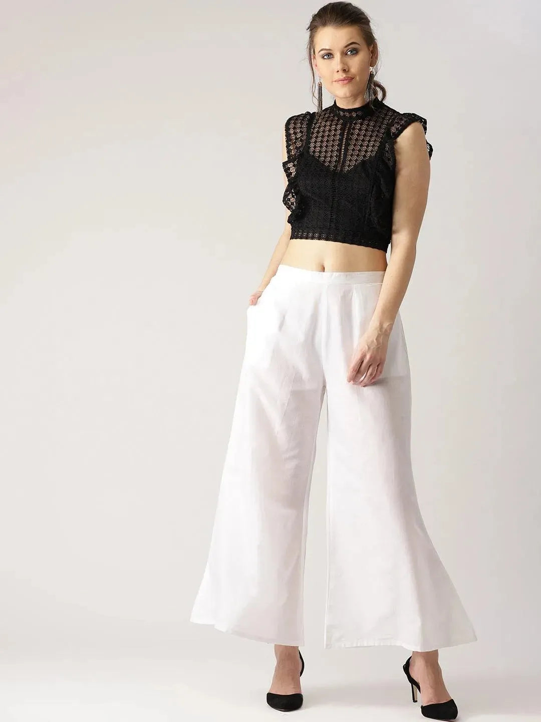 

White Solid Cotton Palazzos