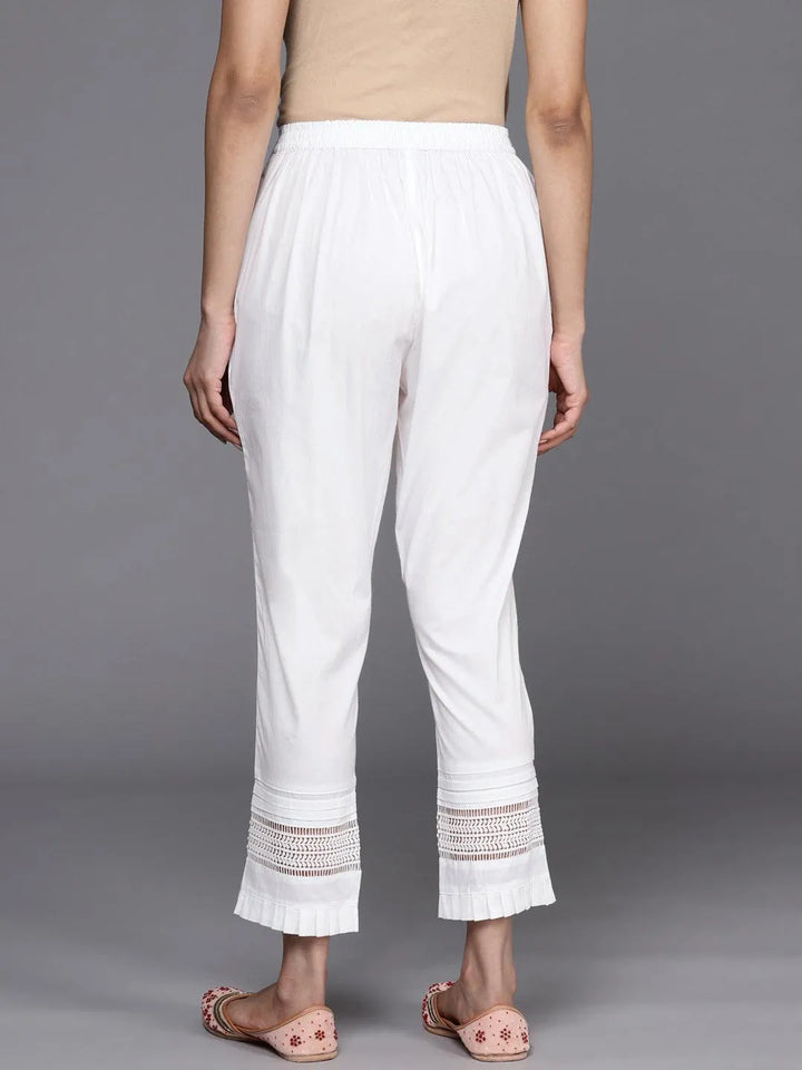 White Solid Cotton Trousers - Libas