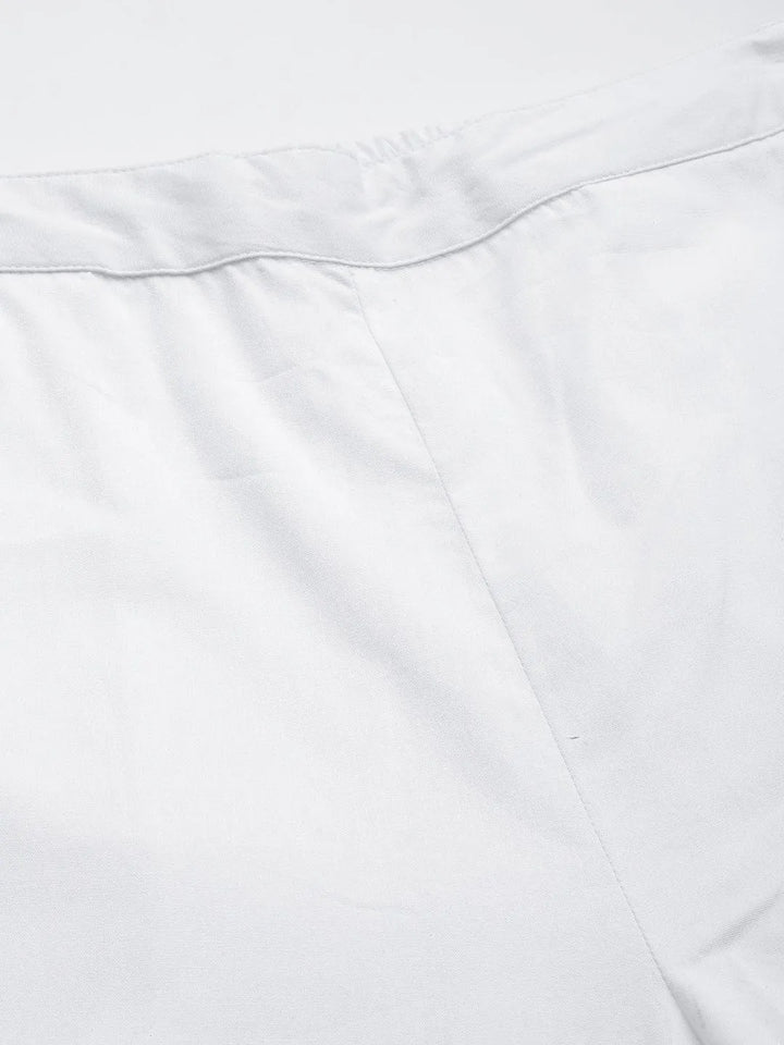 White Solid Cotton Trousers - Libas