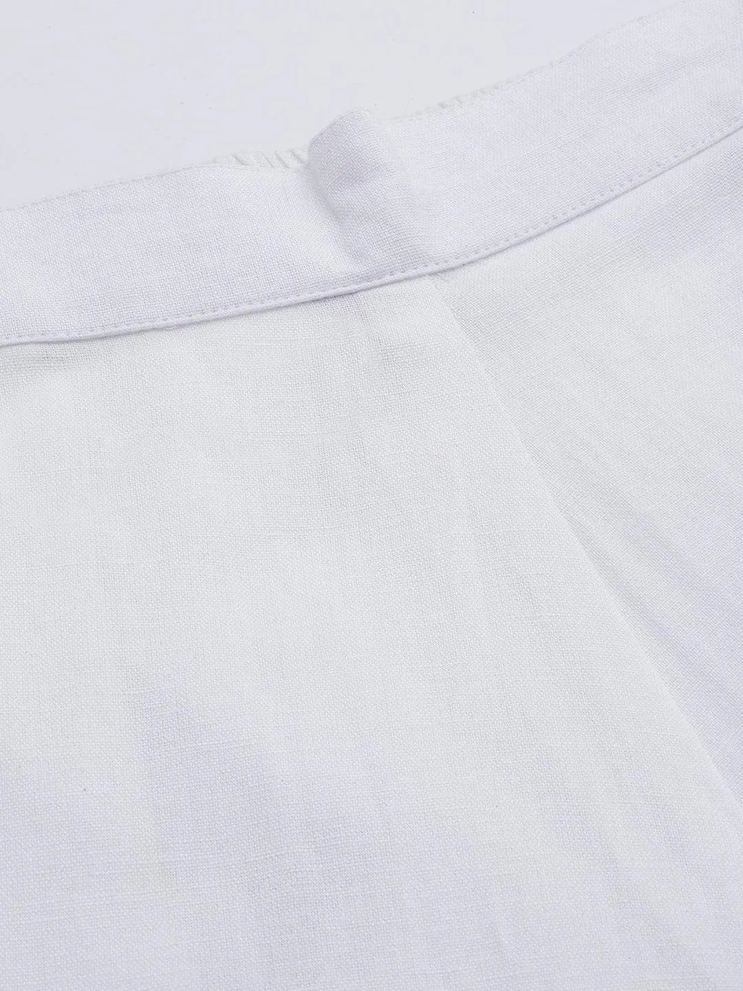 White Solid Cotton Trousers - Libas 