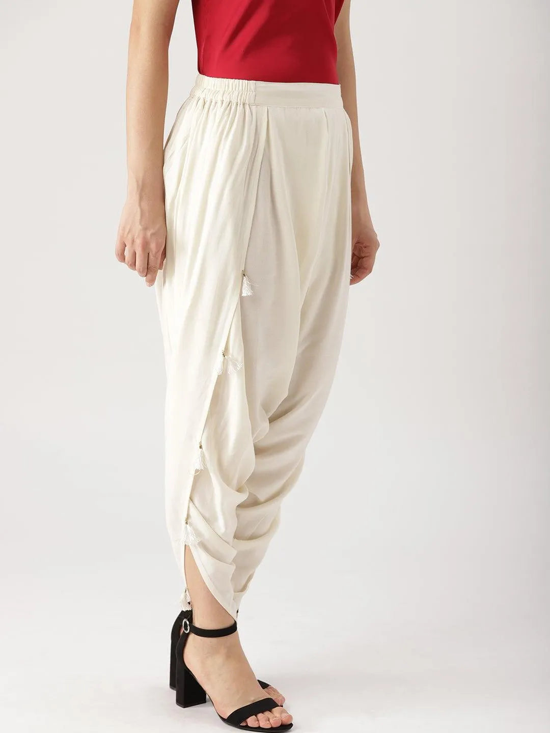 White Solid Rayon Dhotis - Libas 