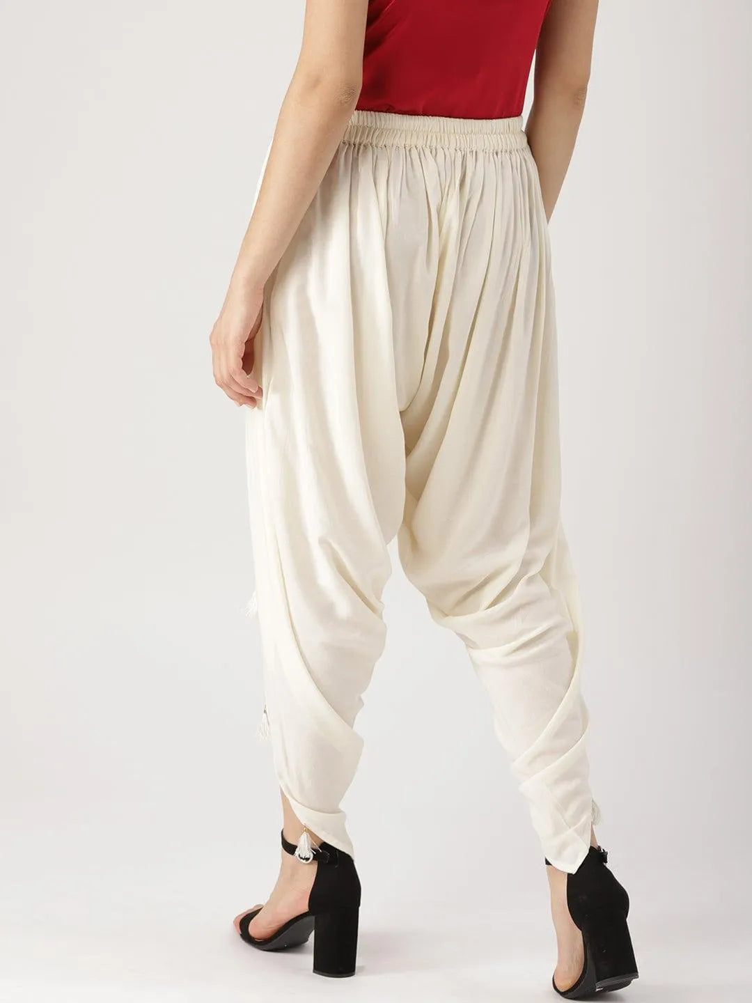 White Solid Rayon Dhotis - Libas 