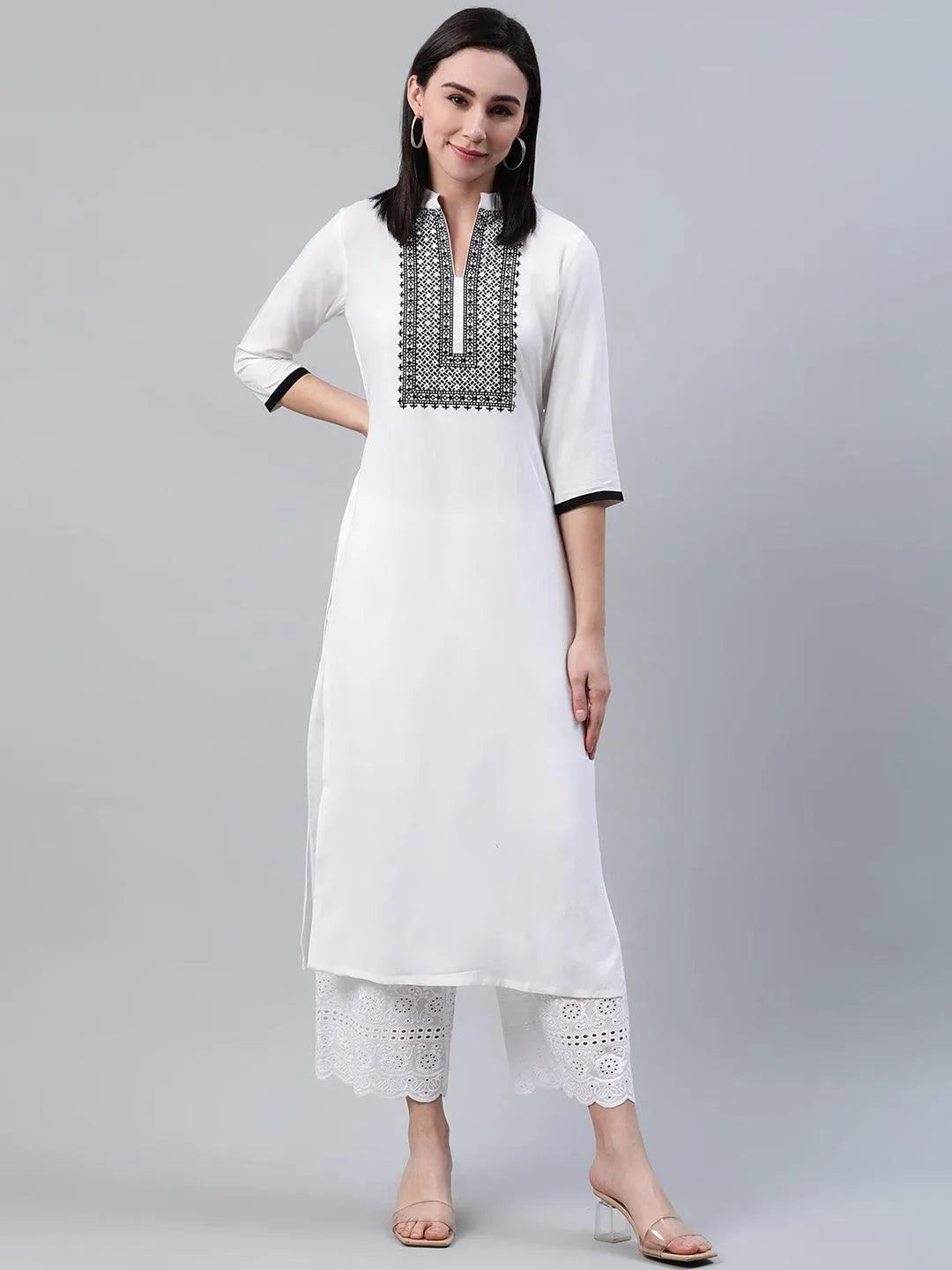 White Solid Rayon Kurta - Libas