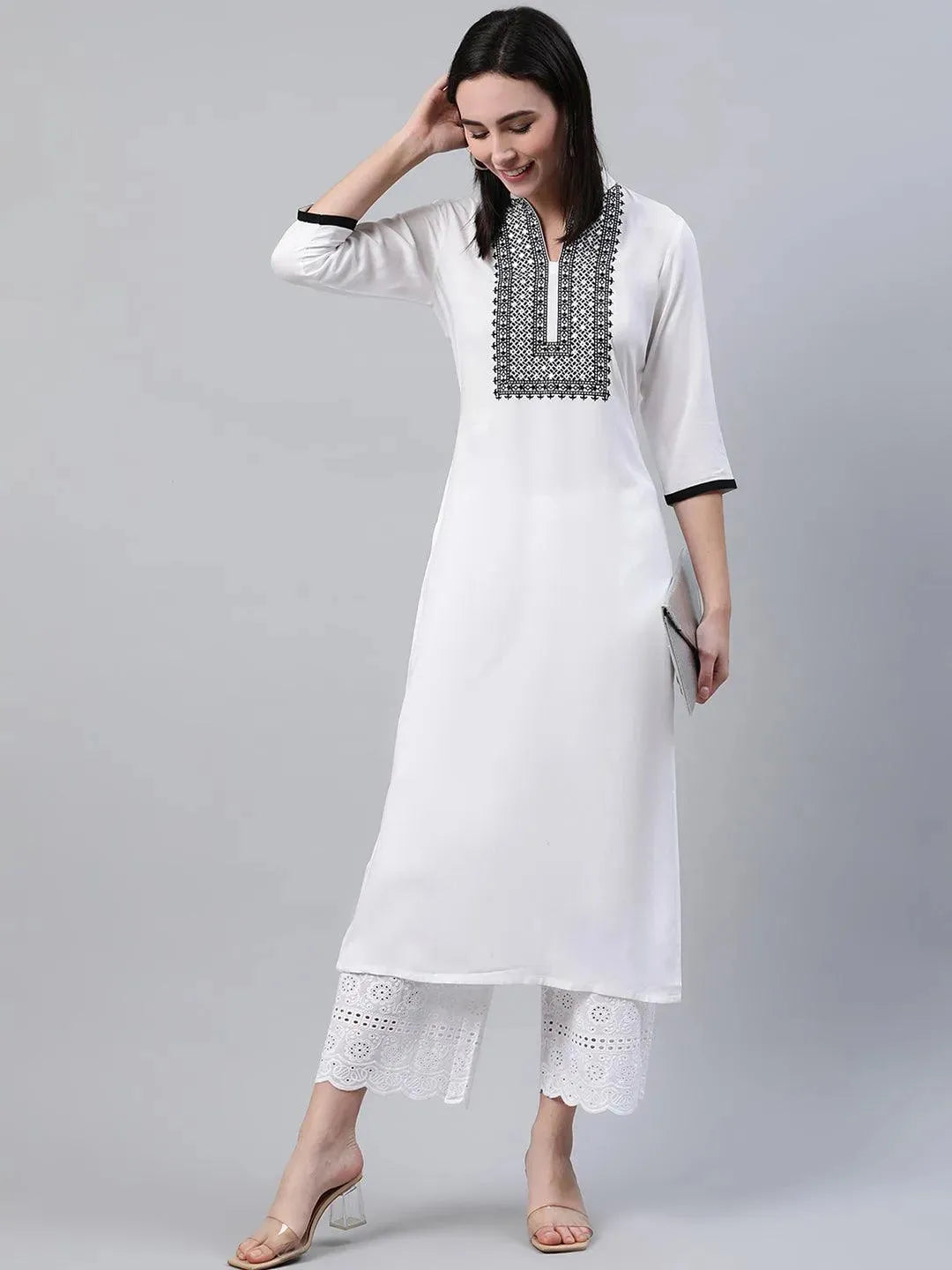 

White Solid Rayon Kurta