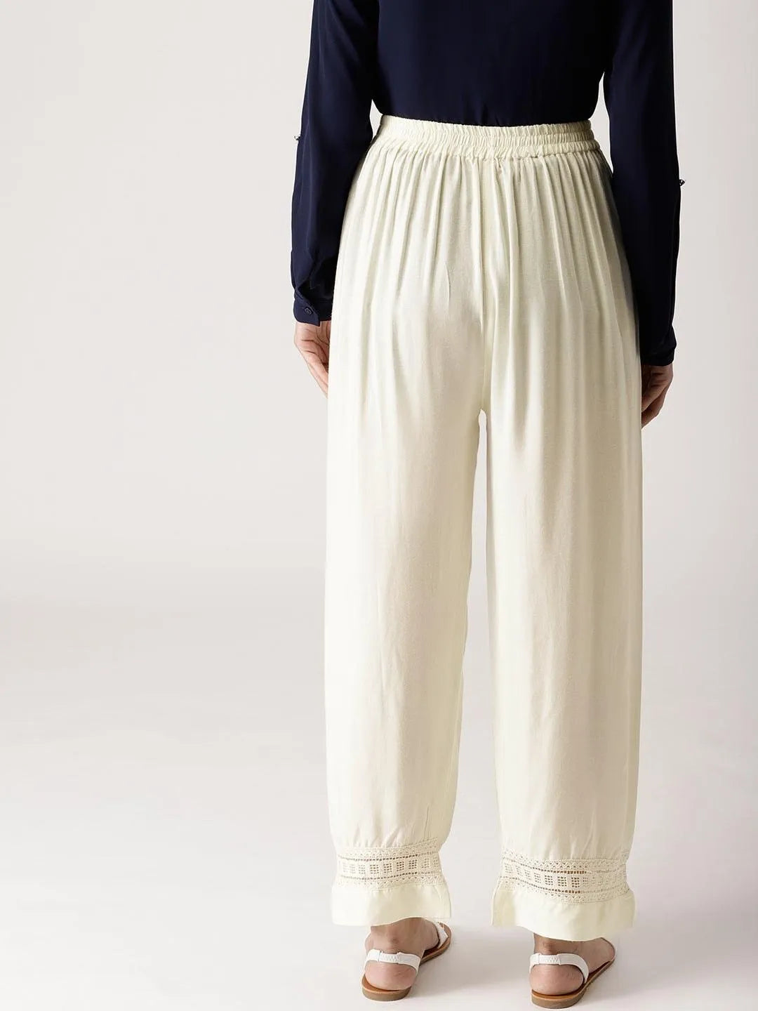 White Solid Rayon Palazzos - Libas 