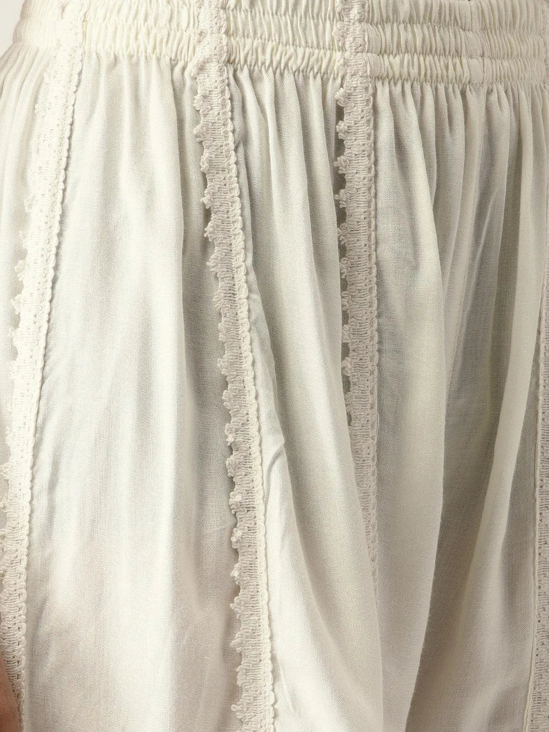 White Solid Rayon Palazzos - Libas 